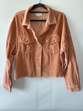 American Eagle Mauve Peach Corduroy Cropped Shacket Jacket, Dropped Shoulder